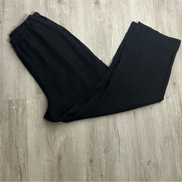 Bryan Walker Wide Leg Black Linen High Rise Crop Ankle Pant Pull On Elastic M - Picture 5 of 11